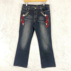 Vintage Paco Jeans Bootcut Womens Size 17 Embroidered Red Heart Rodeo Western